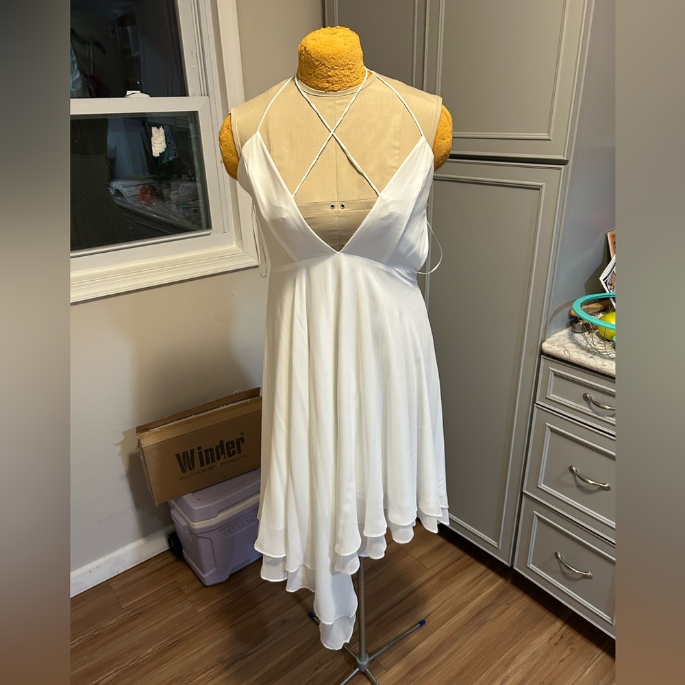 White Asymmetrical Tiered Midi Dress
